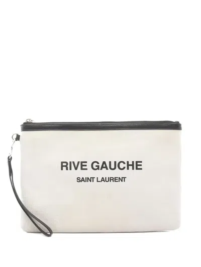 Pre-owned Saint Laurent 2000s Top-zip Clutch Bag In Neutral