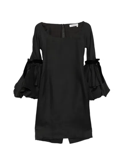 Pre-owned Saint Laurent 2002 Silk Gothic Bell Sleeve Dress In Black