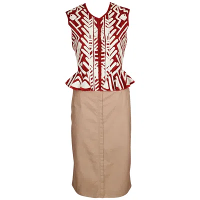 Pre-owned Saint Laurent 2002 Tom Ford Yves  Claret Embroidered Runway Jacket And Skirt In Red