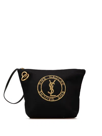 Pre-owned Saint Laurent 2002 Wool Embroidered Rive Gauche Pouch Clutch Bag