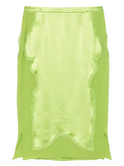 Pre-owned Saint Laurent 2004 Pagoda Silk Skirt In Green