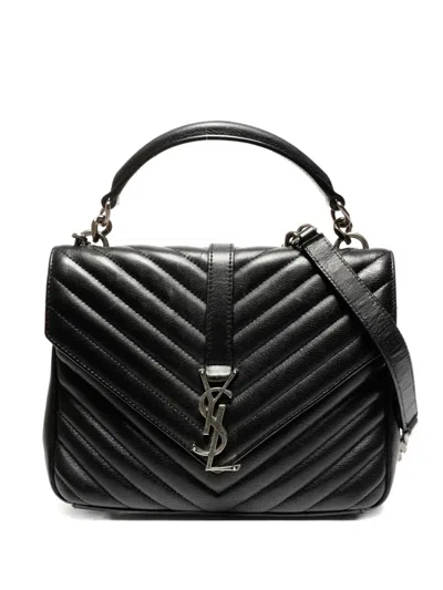 Pre-owned Saint Laurent 2010-2019 Small Loulou Chevron Tote Bag In Black