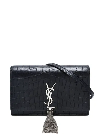 Pre-owned Saint Laurent 2010-2020s Kate Tassel Crocodile-effect Crossbody Bag In Black