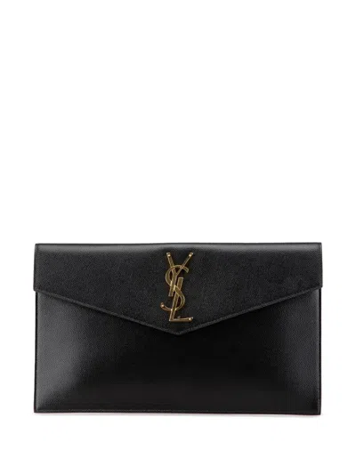 Pre-owned Saint Laurent 2010-2024 Grain De Poudre Uptown Pouch Clutch Bag In Black