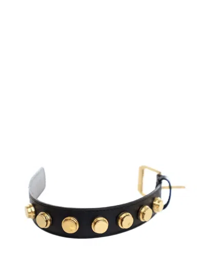 Pre-owned Saint Laurent 2010-2025 Calfskin Studded De Force Bracelet Costume Bracelet In Black
