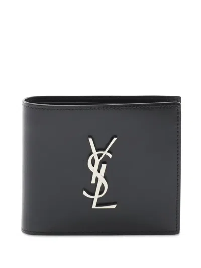 Pre-owned Saint Laurent 2010-2025 Leather Monogram Wallet Small Wallets In Black