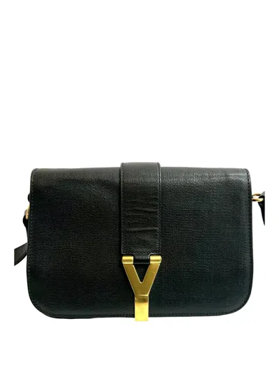 Pre-owned Saint Laurent 2010-2025 Medium Textured Leather Chyc Ligne Crossbody Bag In Black