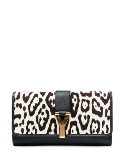 Pre-owned Saint Laurent 2010-2025 Pony Hair Leopard Print Chyc Ligne Clutch Bag In Black