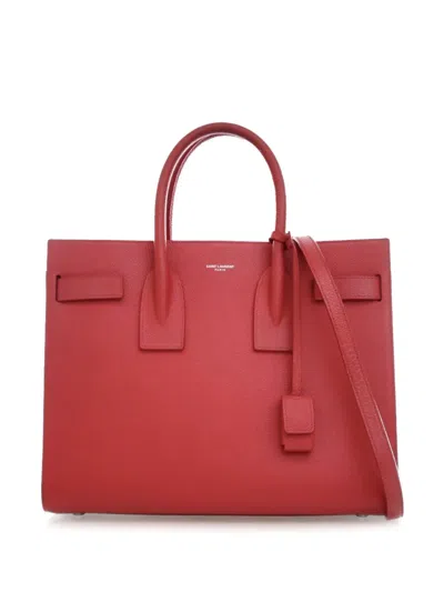 Pre-owned Saint Laurent 2010-2025 Small Grained Calfskin Sac De Jour Satchel In Red
