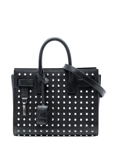 Pre-owned Saint Laurent 2010-2026 Nano Grain De Poudre Studded Sac De Jour Satchel In Black