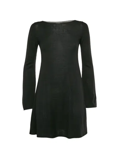 Pre-owned Saint Laurent 2010 Flared Stretch-knit Dress In Black