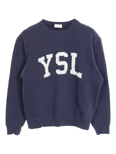Pre-owned Saint Laurent 2010 Logo-intarsia Jumper In Blue