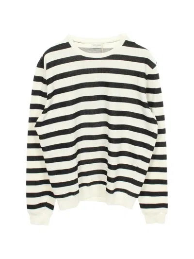 Pre-owned Saint Laurent 2010 Striped Sweatshirt In White
