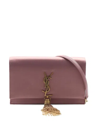 Pre-owned Saint Laurent 2010-2025 Satin Monogram Kate Tassel Wallet On Chain Crossbody Bag In Pink