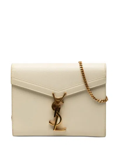 Pre-owned Saint Laurent 2010-2026 Grain De Poudre Monogram Cassandra Chain Wallet Crossbody Bag In Brown