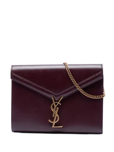 Pre-owned Saint Laurent 2010-2026 Grain De Poudre Monogram Cassandra Chain Wallet Crossbody Bag In Red