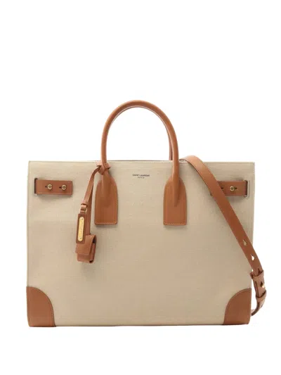 Pre-owned Saint Laurent 2010-2026 Large Canvas  Sac De Jour Thin Satchel In Neutral