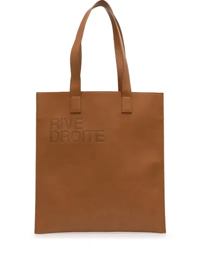 Pre-owned Saint Laurent 2010-2026 Vegan Leather Rive Droite Tote Bag In Brown