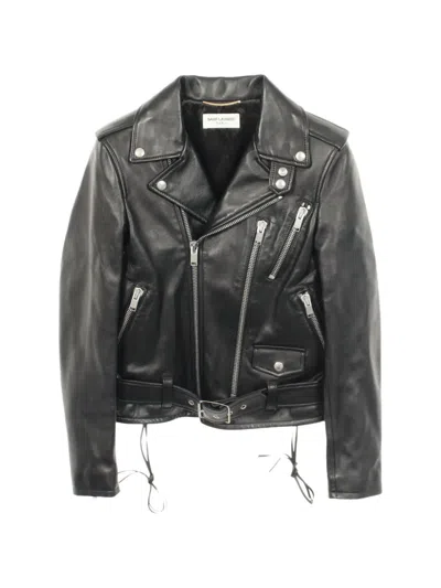 Pre-owned Saint Laurent 2010s Belted Biker Jacket In Black