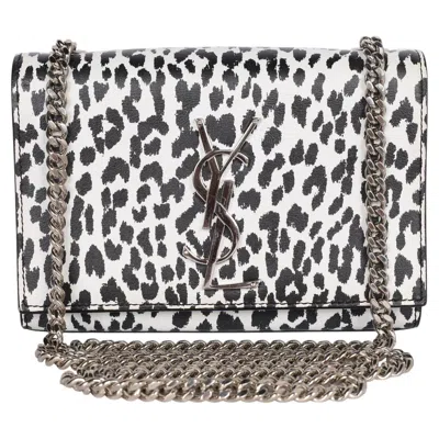 Pre-owned Saint Laurent 2010s Calfskin Leopard Monogram Kate Satchel Bag In Gray