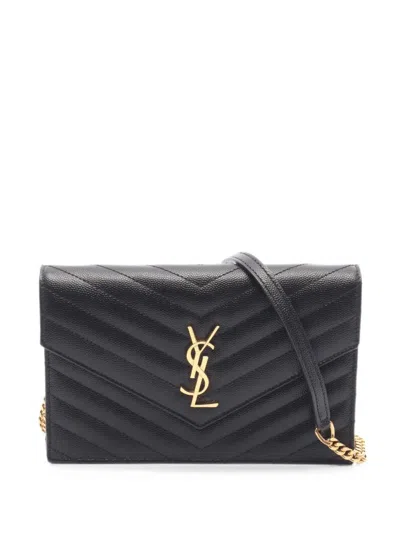 Pre-owned Saint Laurent 2010s Cassandra Envelope Chain Wallet In Black