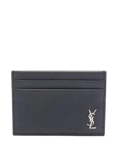 Pre-owned Saint Laurent 2010s Cassandre Leather Card Holder In Black