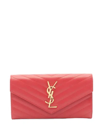 Pre-owned Saint Laurent 2010s Cassandre Matelassé Long Wallet In Red