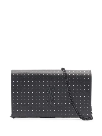 Pre-owned Saint Laurent 2010s Cassandre Polka Dot Chain Clutch Bag In Black