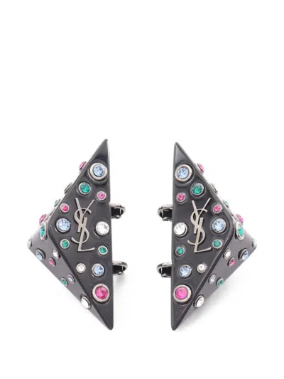Pre-owned Saint Laurent 2010s Cassandre Triangle Earrings In Black