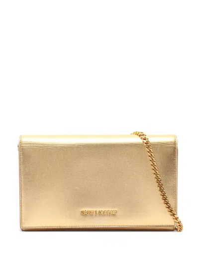 Pre-owned Saint Laurent 2010s Chain Leather Cluth Bag In Gold
