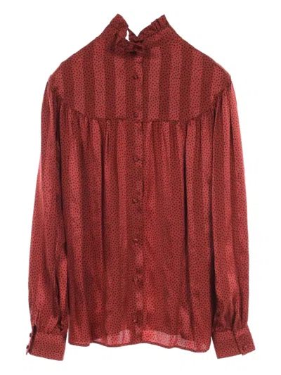 Pre-owned Saint Laurent 2010s Dot-print Blouse In Red