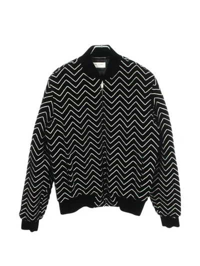 Pre-owned Saint Laurent 2010s Herringbone Bomber Jacket In Black