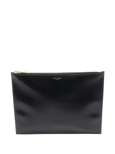 Pre-owned Saint Laurent 2010s Leather Clutch Bag In Black