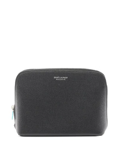 Pre-owned Saint Laurent 2010s Leather Makeup Bag In Black