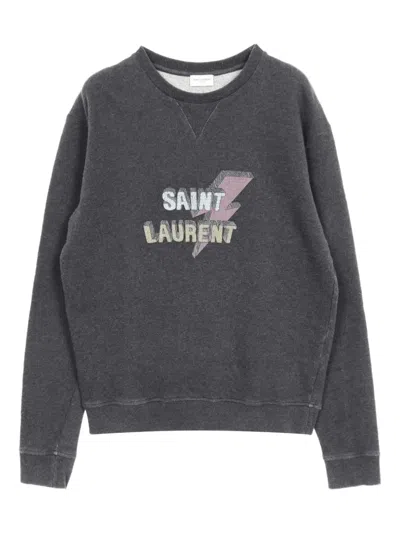 Pre-owned Saint Laurent 2010s Logo-print Sweatshirt In Gray