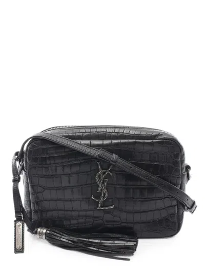 Pre-owned Saint Laurent 2010s Lou Croc-embossed Leather Crossbody Bag In Black