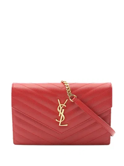 Pre-owned Saint Laurent 2010s Monogram Chain-strap Wallet In Red
