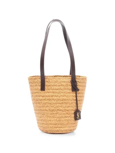 Pre-owned Saint Laurent 2010s Pannier Raffia Bucket Bag In Neutral