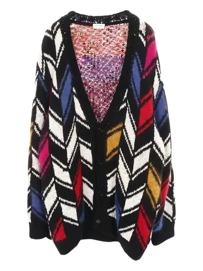 Pre-owned Saint Laurent 2010s Pattern Intarsia Cardigan In Black