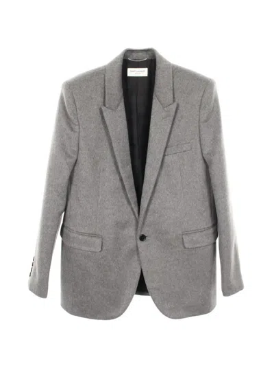 Pre-owned Saint Laurent 2010s Peak-lapel Blazer In Gray