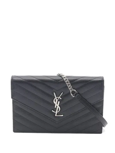 Pre-owned Saint Laurent 2010s Quilted Chain Wallet In Black