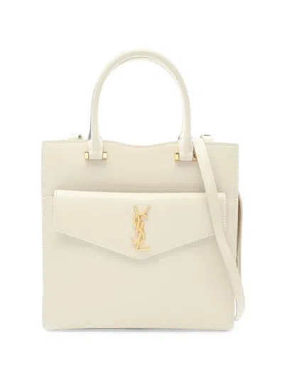 Pre-owned Saint Laurent 2010s Small Uptown Leather Tote Bag In White
