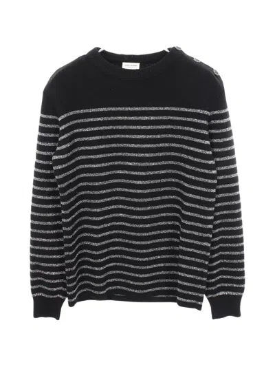 Pre-owned Saint Laurent 2010s Striped Shoulder-button Sweater In Black