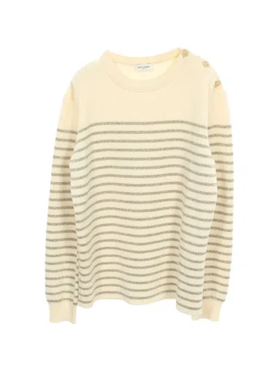 Pre-owned Saint Laurent 2010s Striped Shoulder-button Sweater In Neutrals