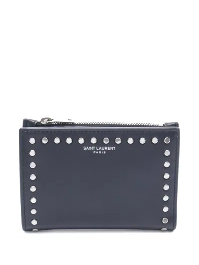 Pre-owned Saint Laurent 2010s Studded Bi-fold Wallet In Black