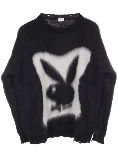 Pre-owned Saint Laurent 2010s X Playboy Logo-print Sweater In Black