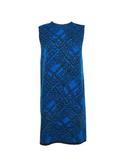 Pre-owned Saint Laurent 2011 Woven Shift Midi Dress In Blue