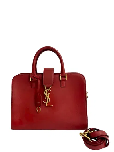 Pre-owned Saint Laurent 2012-2025 Baby Leather Monogram Cabas Satchel In Red