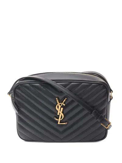 Pre-owned Saint Laurent 2012-2025 Quilted Leather Monogram Lou Camera Bag Crossbody Bag In Black