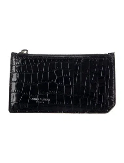 Pre-owned Saint Laurent 2012 Embossed Leather Card Holder In Black
